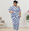 Women's Plus Size Stripe Print Jumpsuit - Off Shoulder, High Waist, Wide Leg, Elegant, Half Sleeve 