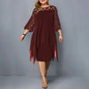 Plus Size Women's Elegant Lace Mesh Dress - Sexy Hollow Out, Oversized, Loose Fit