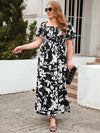 Plus Size Women's Floral Print Maxi Dress - Square Neck, Puff Sleeve, Bohemian Style