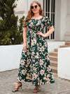 Plus Size Women's Floral Print Maxi Dress - Square Neck, Puff Sleeve, Bohemian Style