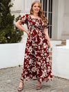 Plus Size Women's Floral Print Maxi Dress - Square Neck, Puff Sleeve, Bohemian Style
