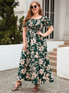 Plus Size Women's Floral Print Maxi Dress - Square Neck, Puff Sleeve, Bohemian Style