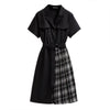 Plus Size Women's Summer Plaid Dress - Notched Stitching Waist, Asymmetric Design 