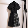 Plus Size Women's Summer Plaid Dress - Notched Stitching Waist, Asymmetric Design 