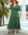 Women's Plus Size Polka Dot Maxi Dress - V-Neck, Butterfly Sleeve, Ruffle Hem