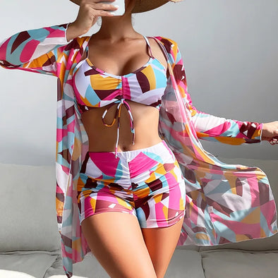 Print Tankini Set - Three-Piece Push Up Swimsuit for Women | Haute Damsel