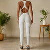 Push-Up Yoga Jumpsuit in Cream apricot – front angle showcasing contoured bust and seamless design