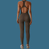 Push-Up Yoga Jumpsuit in coffee– front angle showcasing contoured bust and seamless design