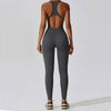 Push-Up Yoga Jumpsuit in volcanic ash – front angle showcasing contoured bust and seamless design