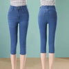 Vintage High Waist Jeggings Jeans - Capri Blue Denim Pants