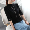 Sequined Pendant O Neck Half Sleeve T-Shirt - Haute Damsel 