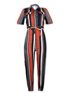 Casual Elegance: Lapel Buckle Printed Belt Jumpsuit | Haute Damsel