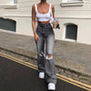 High waist flare jeans - Solid color zipper fly streetwear pants