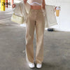 Light Brown jeans fashion - Y2K high waist stretch wide leg women's trousers