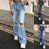 High waist flare jeans - Solid color zipper fly streetwear pants