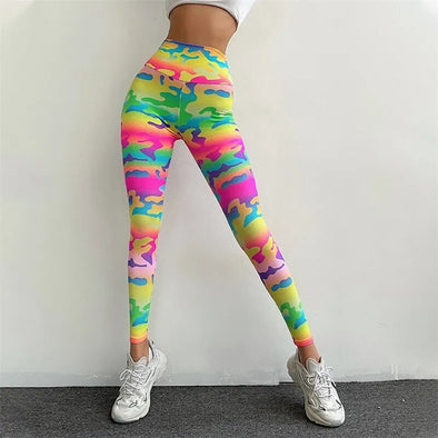 Wild and Colorful: Camouflage Leopard Print Leggings - Haute Damsel