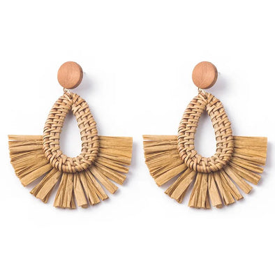 Elevate Your Style: Rattan Raffia Tassel Pendant Earrings by Haute Damsel