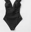 Ruffled V-Neck Lace Up Monokini - Channel Romance and Confidence with Haute Damsel