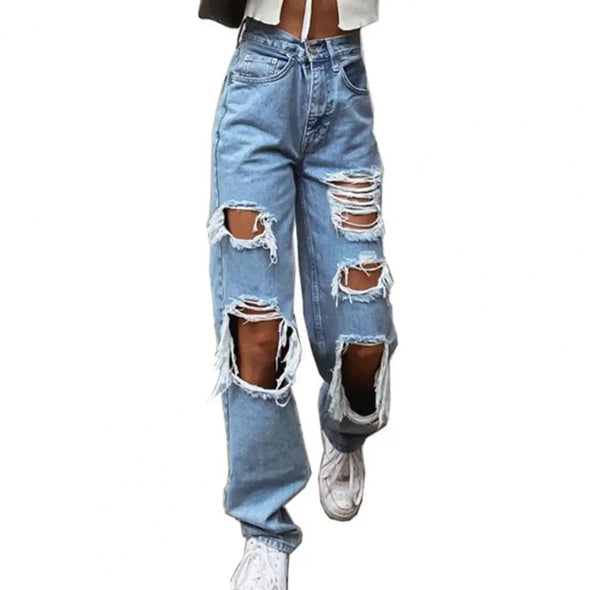 Women's high waist wide leg jeans - Zipper fly lady denim pants