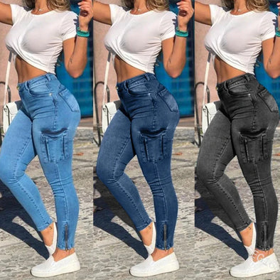 High Waist Elastic Leggings Jeans - Peach Bodycon Slim Fit