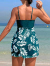Short Dress Tankini Swimsuit - Padded Printed Swimwear with Shorts for Women