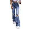 High waist flare jeans - Solid color zipper fly streetwear pants