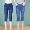 Vintage High Waist Jeggings Jeans - Capri Blue Denim Pants