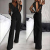 Dazzling Elegance: Black V-Neck Mesh Sequins Jumpsuit | Haute Damsel