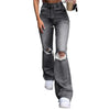 High waist flare jeans - Solid color zipper fly streetwear pants