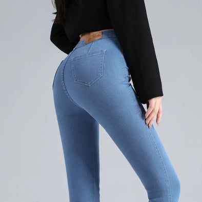 super stretch skinny jeans for women - high waist gray denim