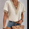 Elegant V-neck Splicing Lace Blouse By Haute Damsel