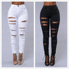 New spring summer ripped jeans - Elastic trousers black and white fashion sexy skinny denim pencil pants