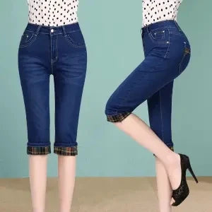 Vintage High Waist Jeggings Jeans - Capri Blue Denim Pants