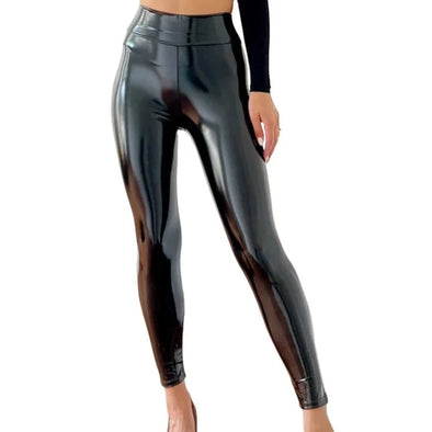 Shine Bright in Style: Reflective Shiny Leather Leggings - Haute Damsel