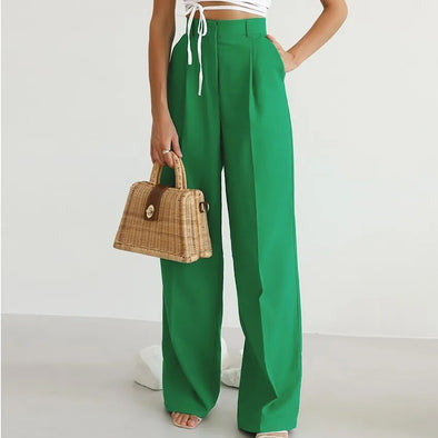 Green High Waist Wide Leg Pants bY Haute Damsel