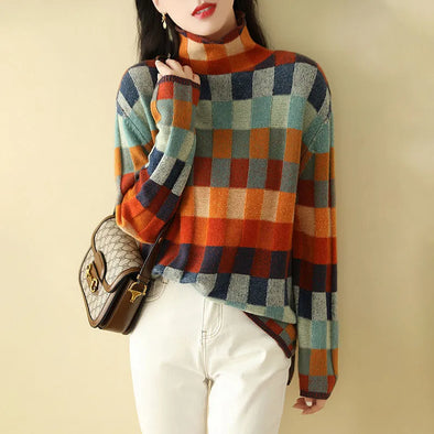 Geometry Knitted Turtleneck Sweater - Modern Artistry Meets Cozy Comfort by Haute Damsel