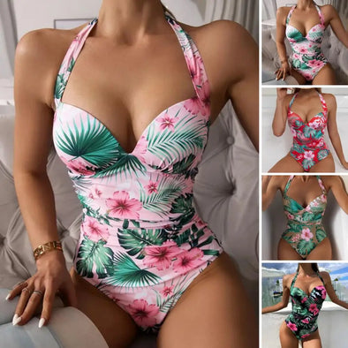 Off the Shoulder One Piece Swimsuit - Deep V Swimwear for Women