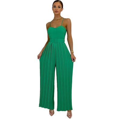 Effortless Summer Style: Solid Pleated Wide Leg Jumpsuit | Haute Damsel