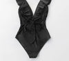 Ruffled V-Neck Lace Up Monokini - Channel Romance and Confidence with Haute Damsel