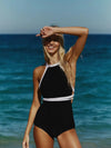 One Piece Halter Swimsuit - Trendy Solid Monokini for Women