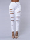 New spring summer ripped jeans - Elastic trousers black and white fashion sexy skinny denim pencil pants