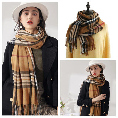 Signature Warmth Plaid Wool Scarf by Haute Damsel - Transitional Style for Winter to Spring