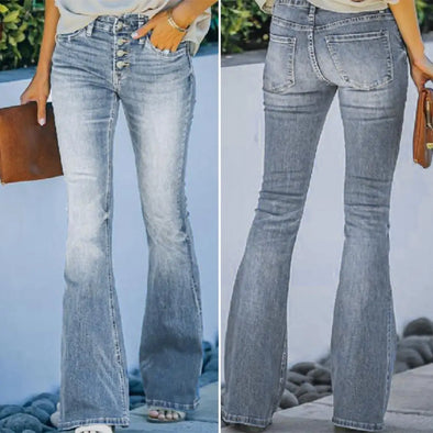 High Waist Flared Jeans - Gradient Color Slimming Bell-Bottoms