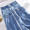 Summer thin jeans - Elastic waist straight wide leg trousers