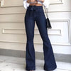 High waist flare jeans - Solid color zipper fly streetwear pants