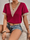 Elegant V-neck Splicing Lace Blouse By Haute Damsel