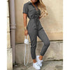 Casual Elegance: Lapel Buckle Printed Belt Jumpsuit | Haute Damsel