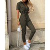 Casual Elegance: Lapel Buckle Printed Belt Jumpsuit | Haute Damsel