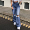 High waist flare jeans - Solid color zipper fly streetwear pants