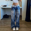 Y2K Harajuku Print Jeans - Floral Vintage Baggy Straight Pants